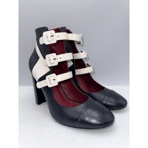 ALEPEL Black And White Block Strappy Block Heel Size 9